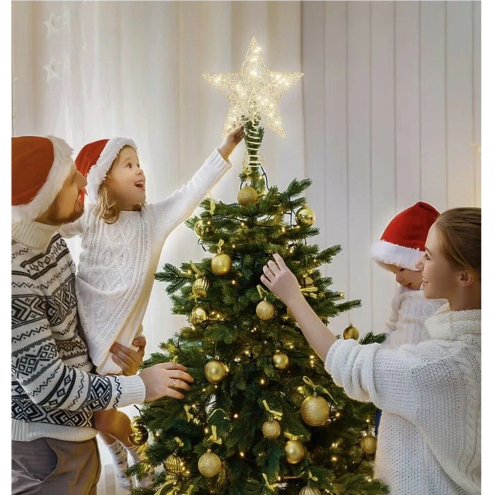 Silver Wire Twine Tree Top Star with LED Lights and Timer for Christmas, 8*10